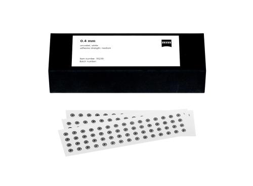 Reference Markers 0.4 mm, white, non-coded, medium adhesive strength, 3000 piece product photo Front View L
