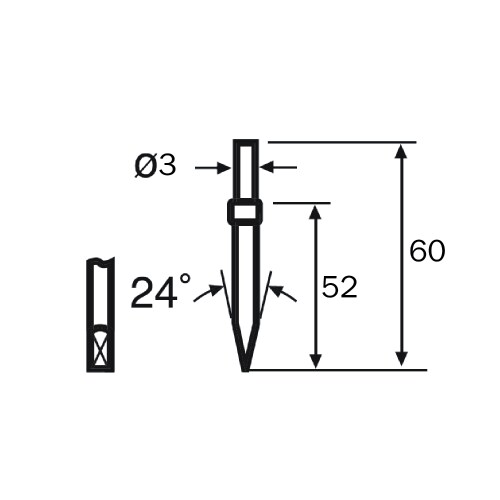Stylus knife edge/Contour d=3, L=60, ML=52, W1=24&deg; product photo Back View L